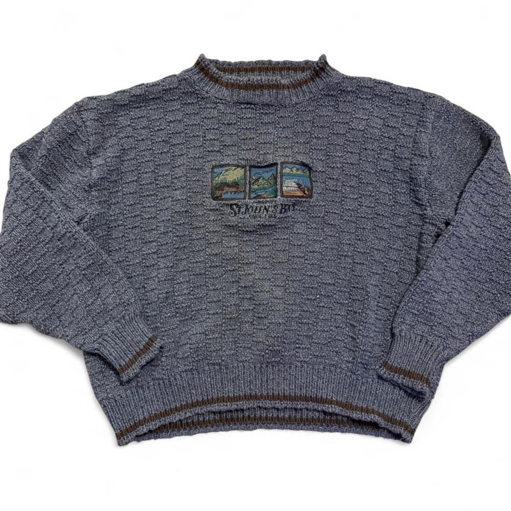 St. John's Bay Men's Gray Crewneck Sweater with Brown Trim